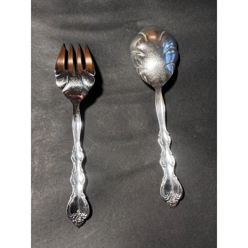 International Silverplate Interlude Pattern Serving Fork & Spoon Set Vintage 70s
